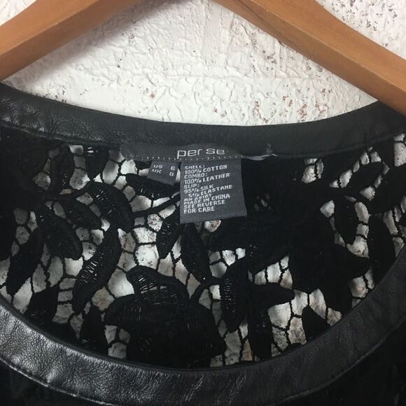 #321 PER SE BLACK LACE LEATHER TRIMMED MINI DRESS - Picture 7 of 7